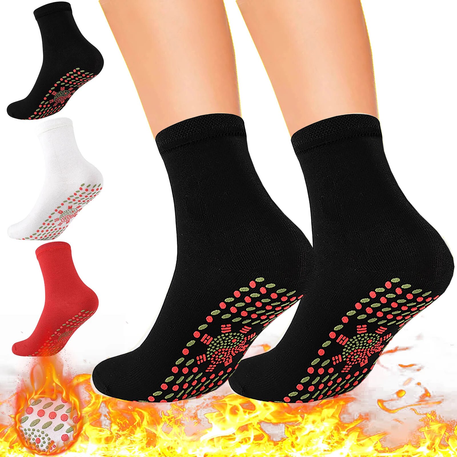 Calcetines con calefacción automática para hombre y mujer, medias cálidas para masaje, resistentes al frío, elásticos, color blanco, 24 horas, 1 par