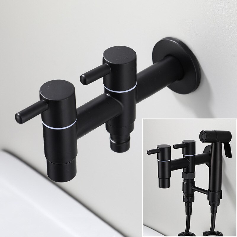 Vaskemaskine vandhaner vægmonteret bidet blandingsbatteri sort finish rustfrit stål badeværelse bouble brug moppe vandhaner udendørs vandhane
