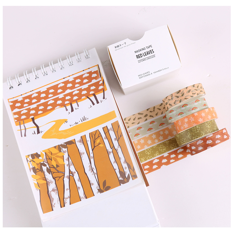 5 uds cintas Washi básicas Scrapbooking conjunto de cintas Washi suministros escolares Cinta Adhesiva Decorativa otoño papelería Cinta adhesiva