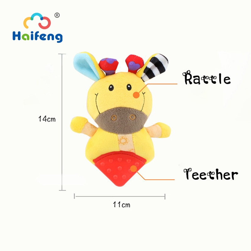 Nette Bunte Karikatur Tiere Kurze Plüsch Baby Zahnen BeißRing Bär Igel Giraffe Rassel Kleinkind Spielzeug Für Kleinkind