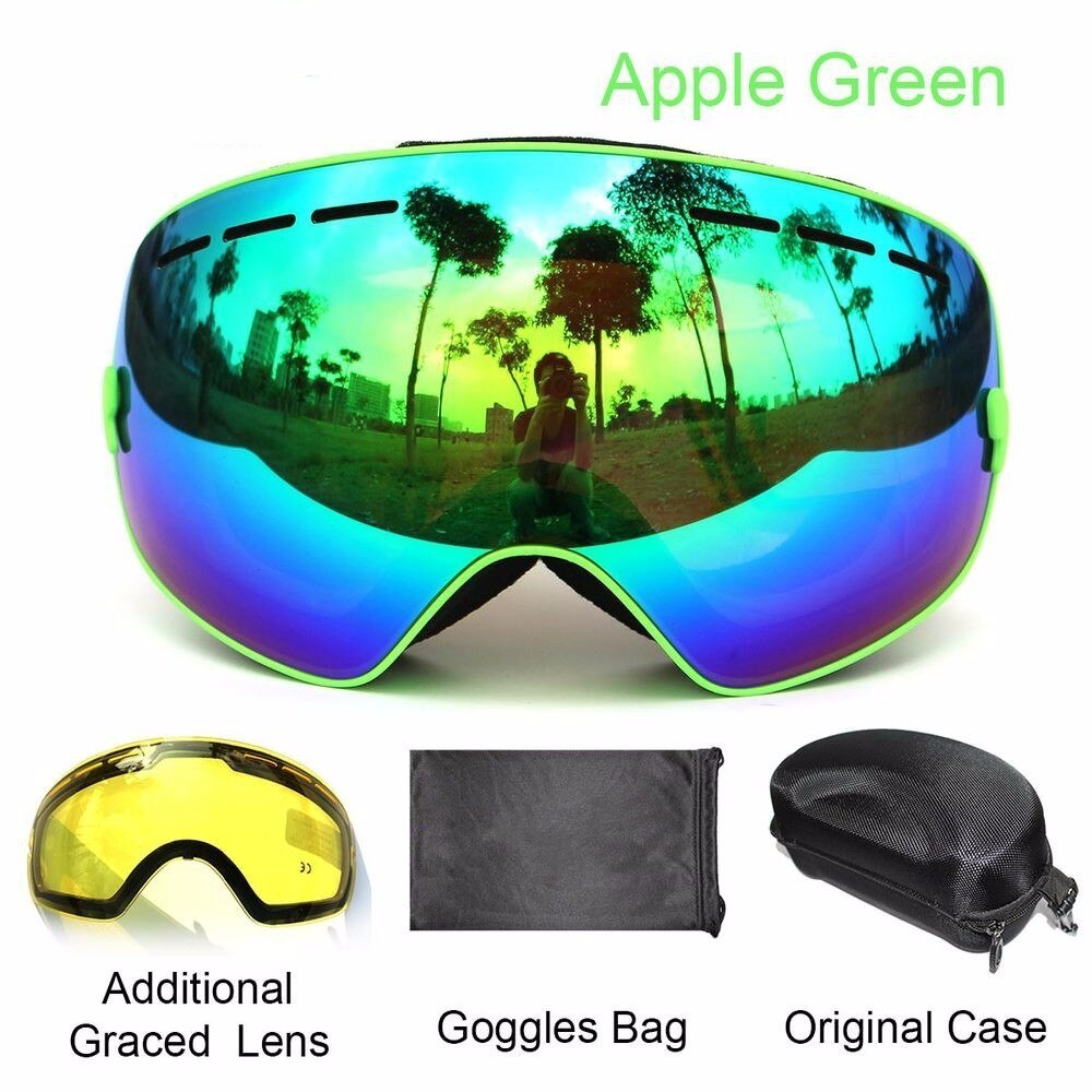 BENICE snowboard goggles 2 dubbele lens UV400 anti-fog sferische ski bril skiën mannen vrouwen ski bril + lens + Box Set: Green