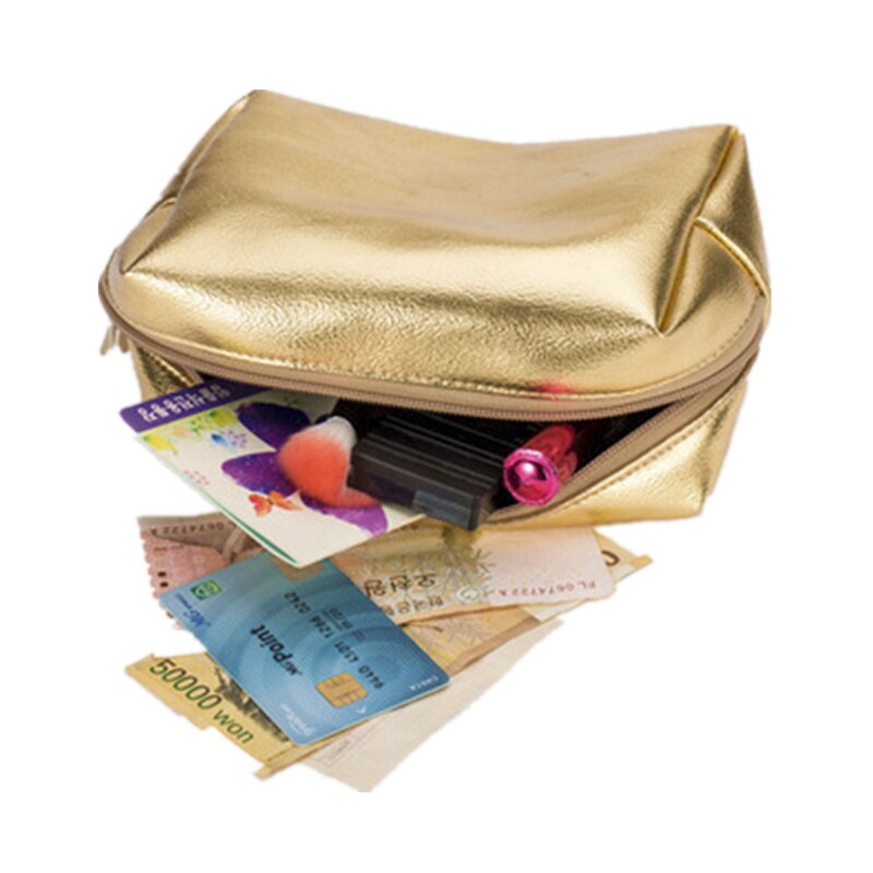 Purdored 1 pc portátil sólido feminino saco de cosméticos saco de maquiagem de ouro feminino organizador de viagem para maquiagem bolsa de toilette