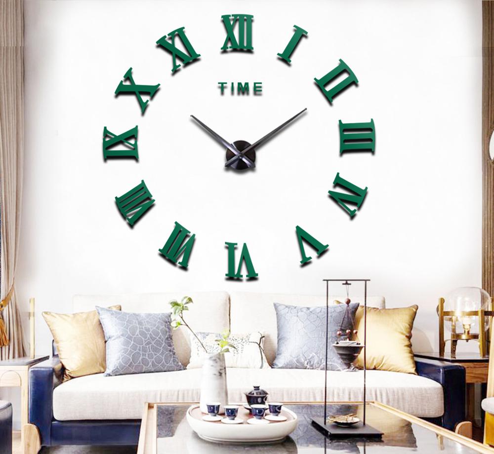 Woondecoratie grote romeinse spiegel moderne kwarts klokken woonkamer doe-het-zelf wandklok sticker horloge: Groente / 47 inch