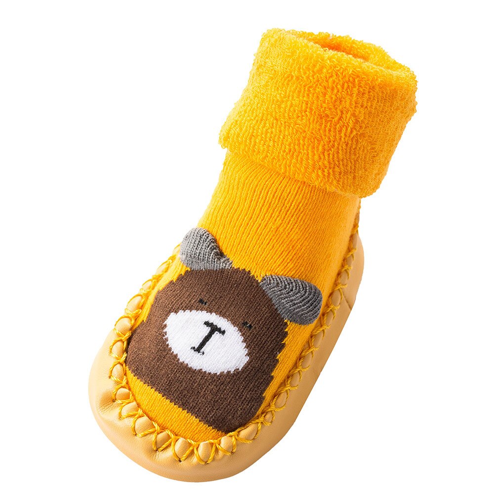 Otoño calcetines de bebé de invierno con zapatos de goma calcetines para niños calcetines de dibujos animados para bebés antideslizantes suelas de suelo de cuero para bebés: Amarillo / 12 meses