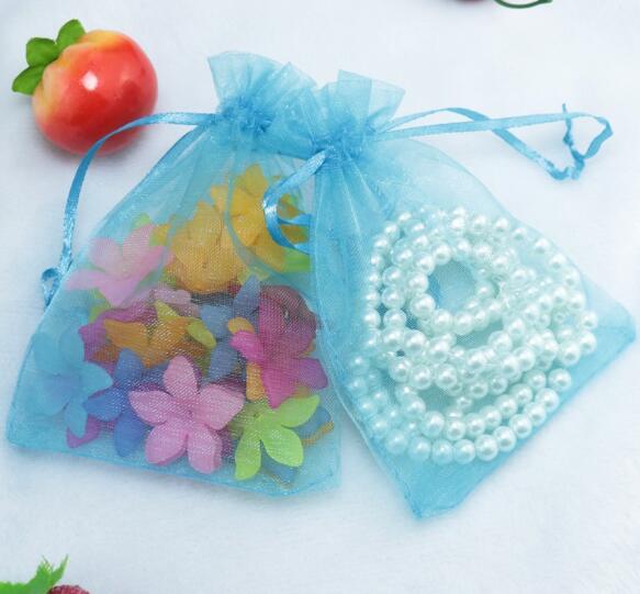 10*15cm gennemsigtige poser slik chokolade emballage lille smykkeskrin organza poser favorisere poser med snoretræk: Himmelblå