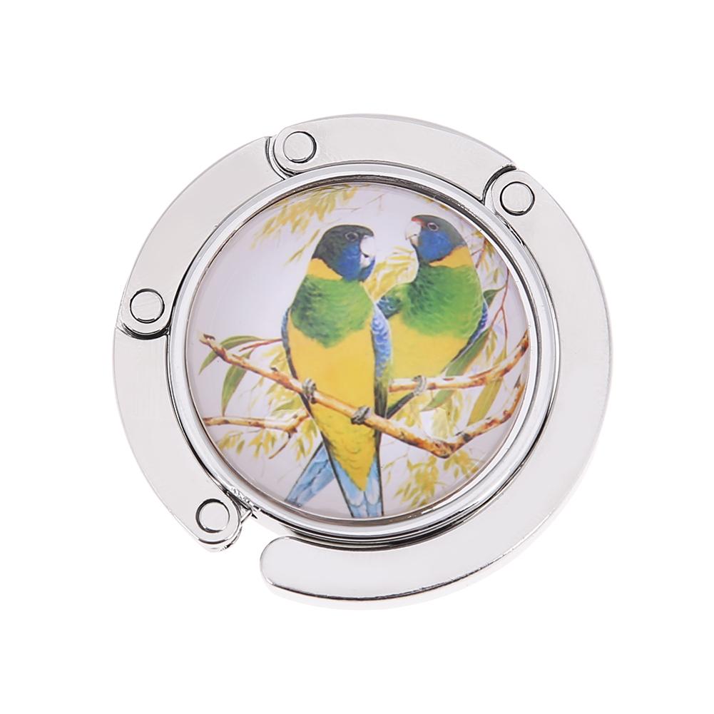 Gancho Metálico Redondo y Plegable para Colgar en la Mesa, 1 Unidad, Soporte con Dibujo de Flores y Aleación de Cristal, Colgador en Suspensión Portátil para un Objeto o para Bolso de Mano: H