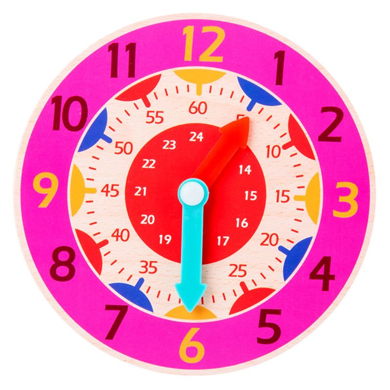 Children Wooden Clock Toy Hour Minute Second Cognition Colorful Clocks Toys for Kids Early Preschool Teaching Aids: rose red