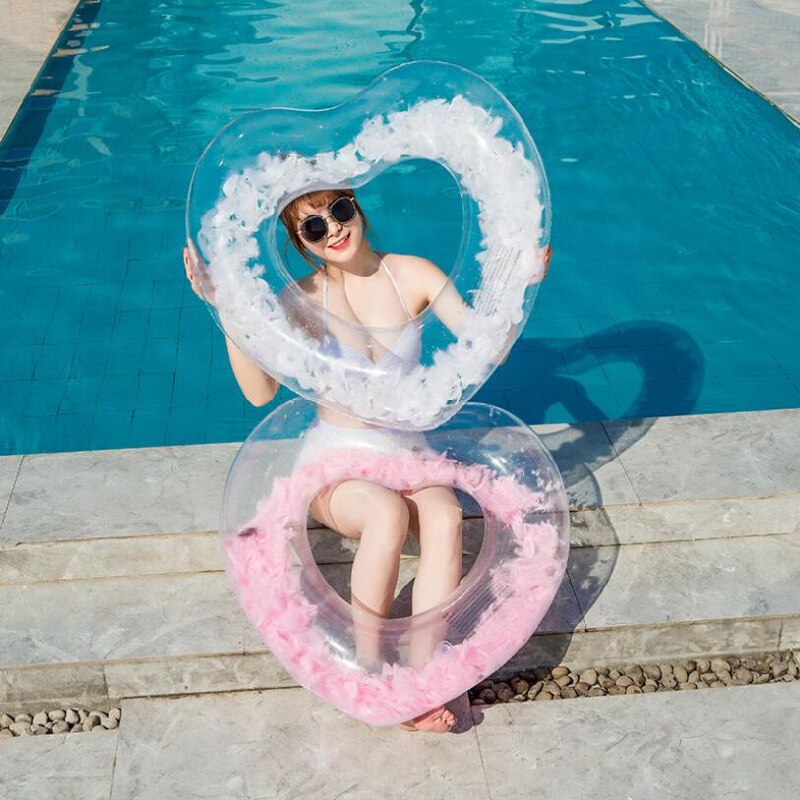 Kleurrijke Veer Zwemmen Ring Voor Volwassen Kinderen Zomer Strand Opblaasbare Zwemmen Ring Drijvende Water Leuk Speelgoed