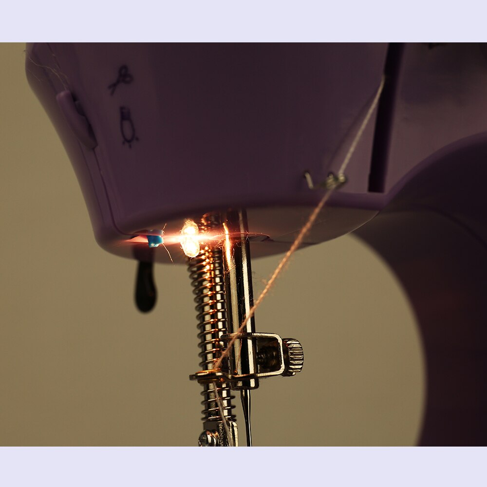 Sewing Machine Mini Portable Electric Household Pedal Multifunctional With Night Light Handmade DIY Purple For Beginners