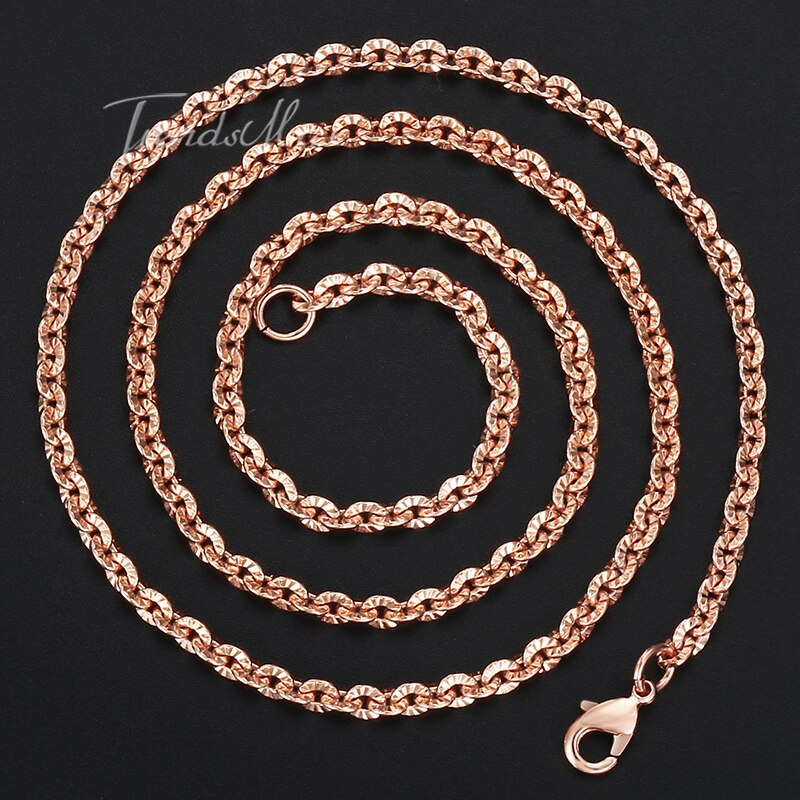 3mm Womens 585 Rose Gold Filled Cut Rolo Ronde Ketting Mode-sieraden GN357