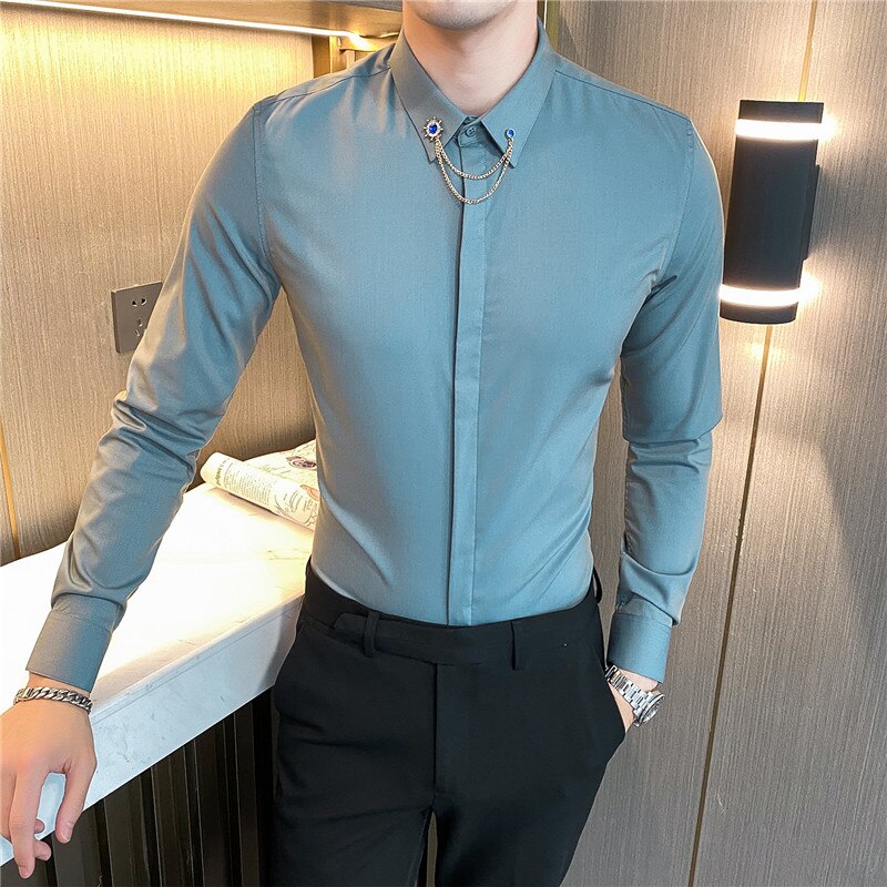 Brand clothing Men&#39;s cotton Business Dress Long Sleeve Shirts/Male Slim Fit Lapel Casual shirts Camisas De Hombre S-3XL