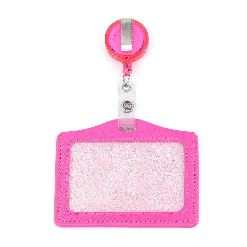 1PC Bank Credit Card Holders Bus ID Holders Identity Badge Protective Shell with Retractable Reel Office Supply Red/Yellow/Blue: 02 Pink