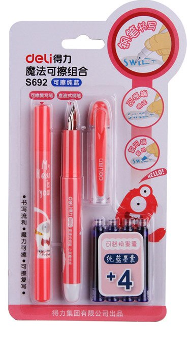 Deli pen Candy Fountain pen writing stationery blue ink pen school & business supplies for kid writing tools: s692 pink