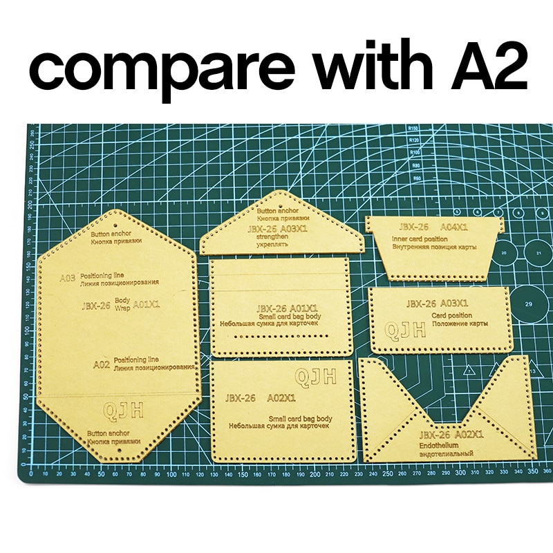 Molde para manualidades de cuero, bolsa con tarjeta de nombre, plantilla acrílica pequeña, bolsa para lápiz labial, plantilla, suministros de patrón de dibujo y costura DIY