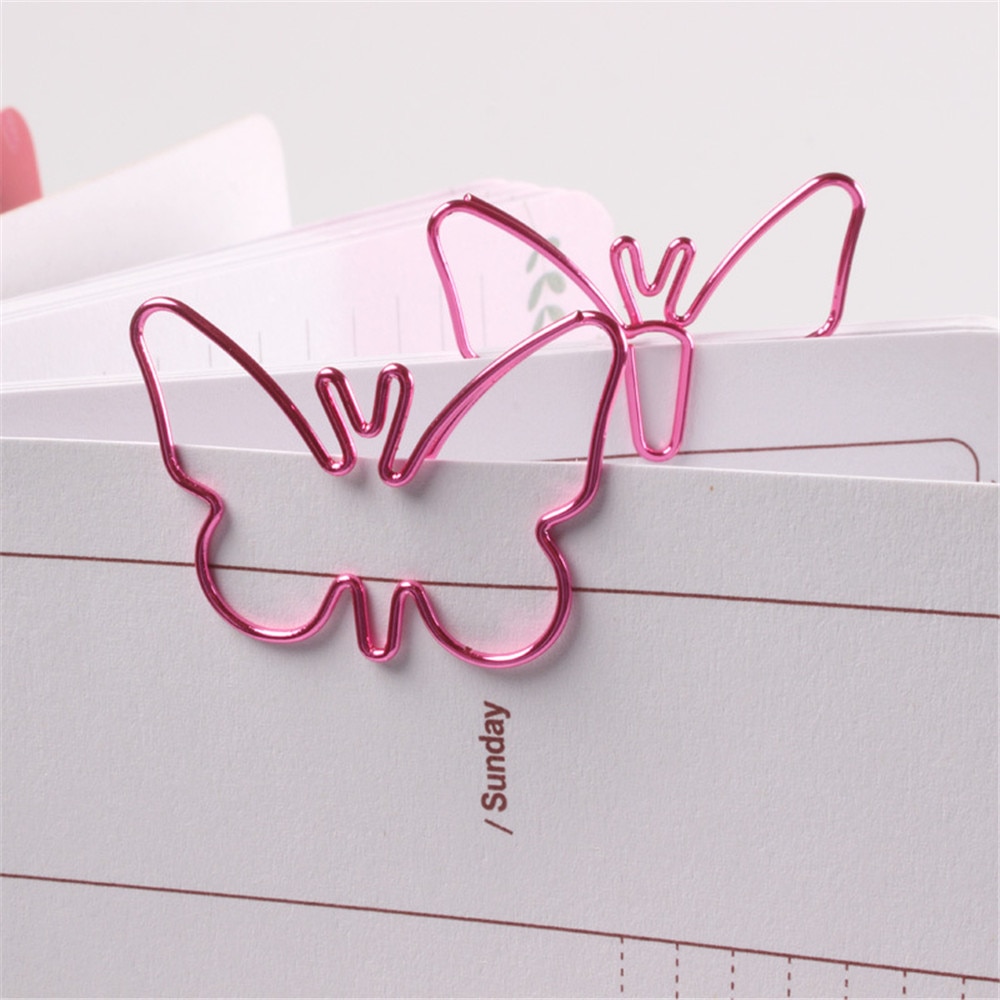 Pinzas de papel de Metal con forma de mariposa rosa, bonitos Clips de papelería Kawaii, 18 Uds.