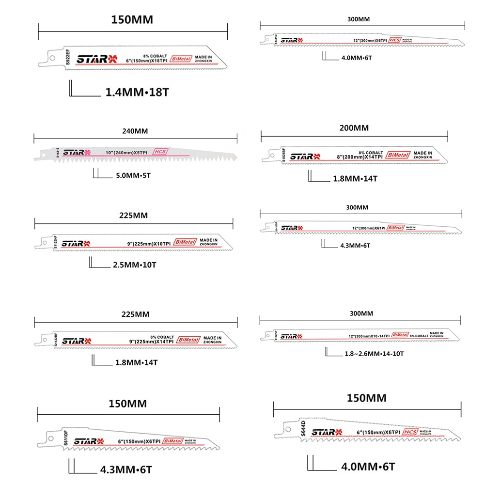 10PCS/SET Reciprocating Saw Blade Set Jig Saw Blade For Loose Blade Tool Parts For Bimetal Material Nail Cutting Wood