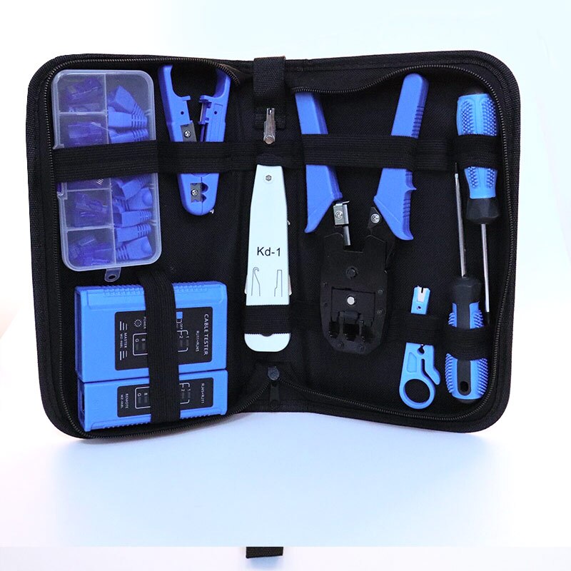 Computer Network Repair Tool Kit Lan Cable Tester Wire Cutter Screwdriver Plier Crimping Maintenance Tool Set Bag