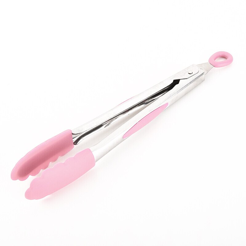 Rvs Siliconen Keuken Tang Bbq Clip Salade Brood Koken Voedsel Serveren Tang Keuken Gereedschap: Roze