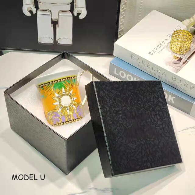 Tea Cup Coffee Cup Saucer Couples Mugs Set Drinkware European Palace Gold Rim Coffee Cup Bone China Hand-painted Head Style: U