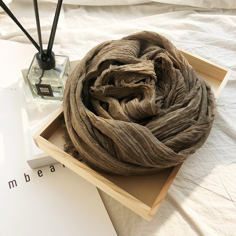 Japanese Style Linen Cotton Tassel Scarf Men Scarf Bufandas Solider Color Spring Autumn Warm Soft Kroean Style Scarves: Camel