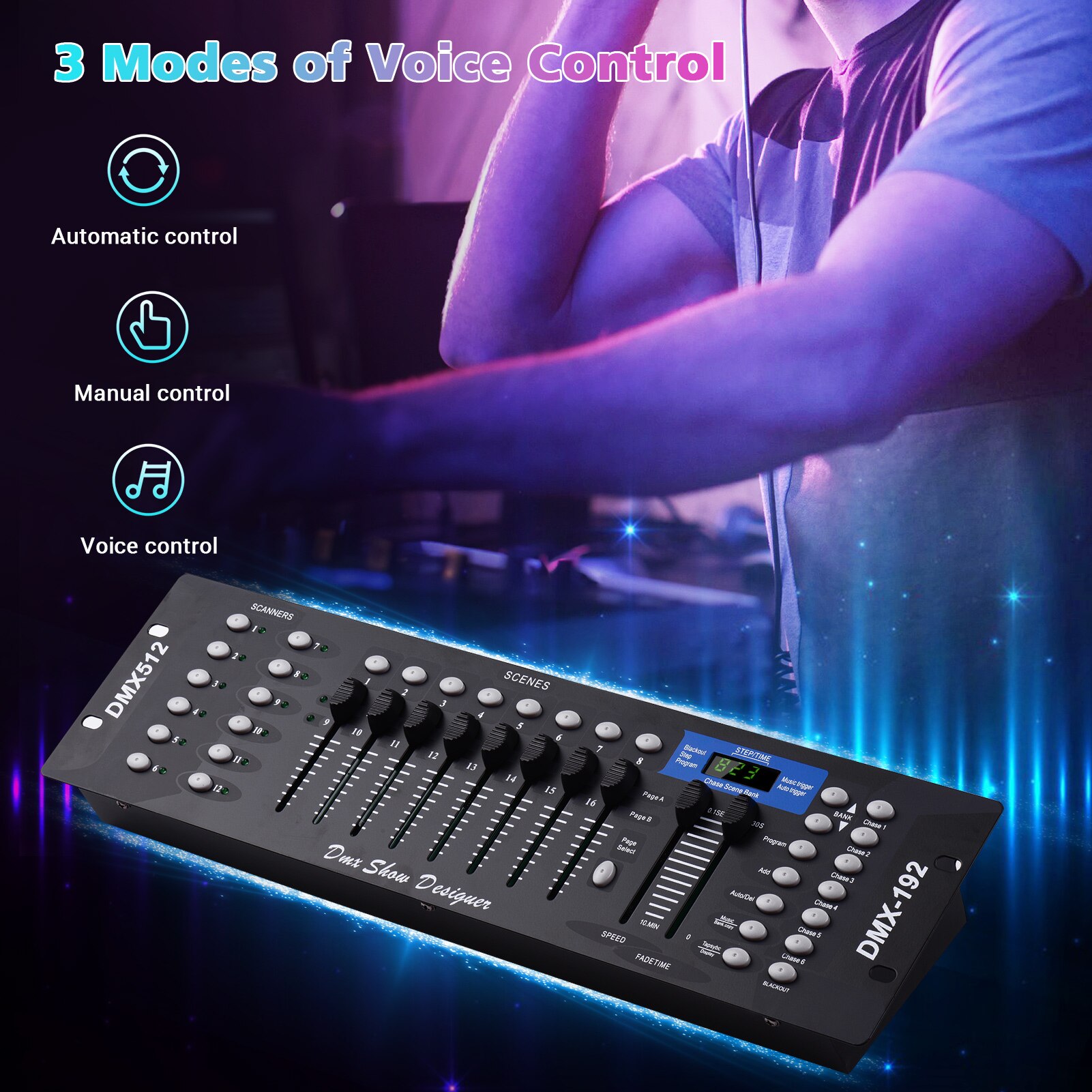 DMX512 Licht Controller Console Panel 192CH Programmering Functie Sound Activated Met Led Screen Antenne Voor Podium Dj Pubs Bar