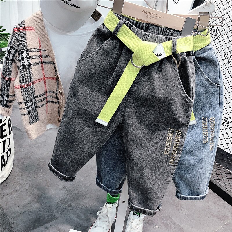 Höst baby boys jeans barn koreanska byxor 2-8 y baby solid elastisk midja elasticitet jeansbyxor för pojke