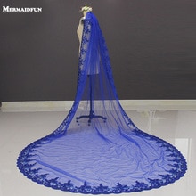 Voile de mariée coloré bleu Royal à paillettes scintillantes de 3 mètres, Long voile de mariée avec peigne, cathédrale,