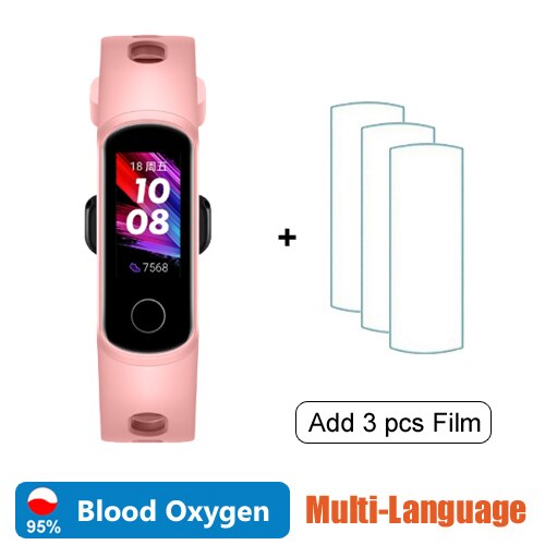 Originele huawei honor band 5i slimme polsband amoled huawei honor slimme armband slaap zwemmen sport tracker spo 2 bloedzuurstof: Roze film toevoegen