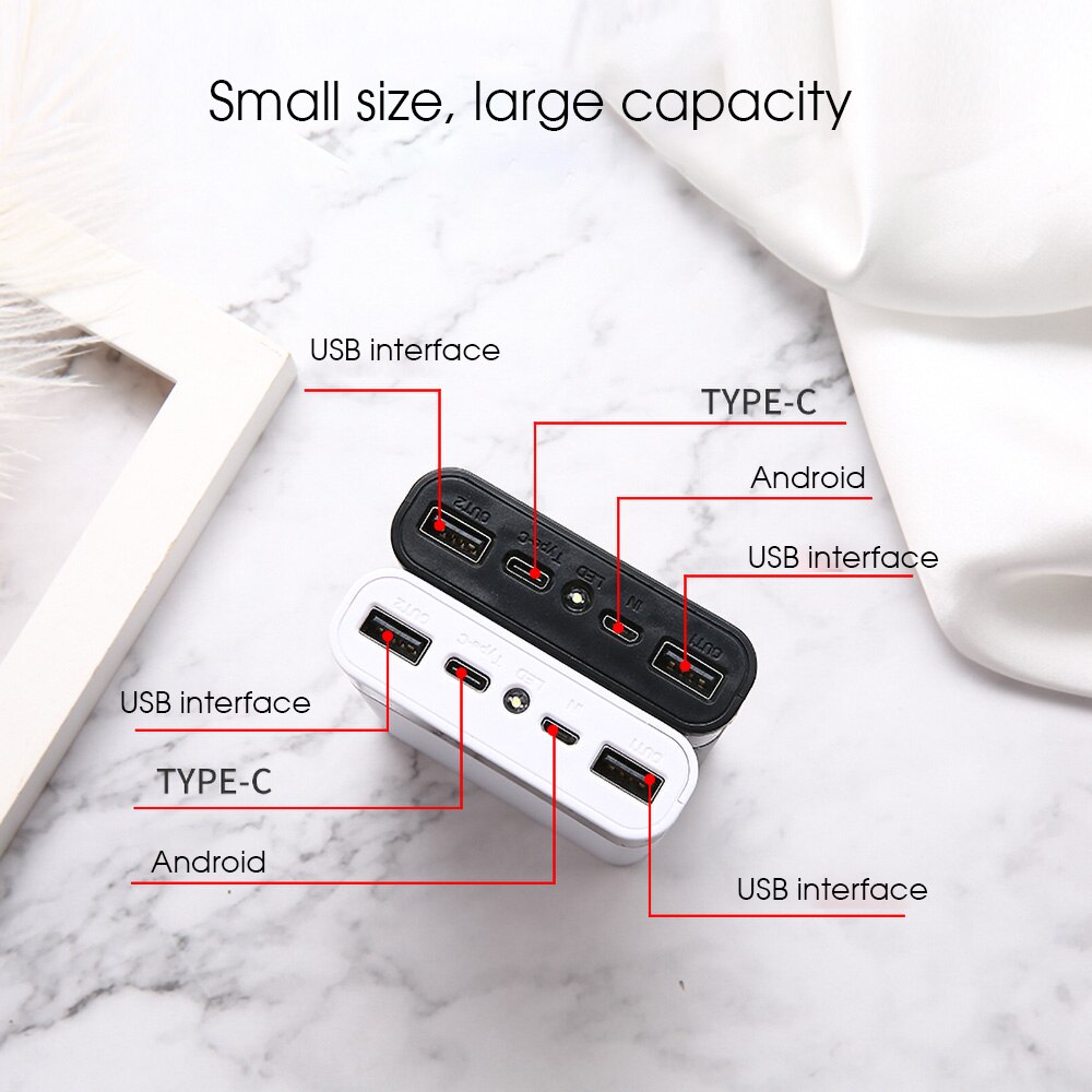 15000mAh Power Bank Case Mobile Phone Charge DIY 4x18650 Battery Storage Box With Dual USB Type C Micro USB Without Battery