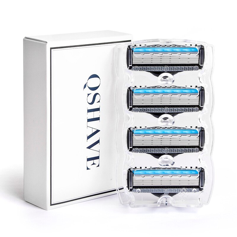QShave Het Blauw Serie Manual Razor Blade voor Man Blade Refill X5 Blade Plus 1 Trimmer Blade USA Top blade, 4 Cartridges