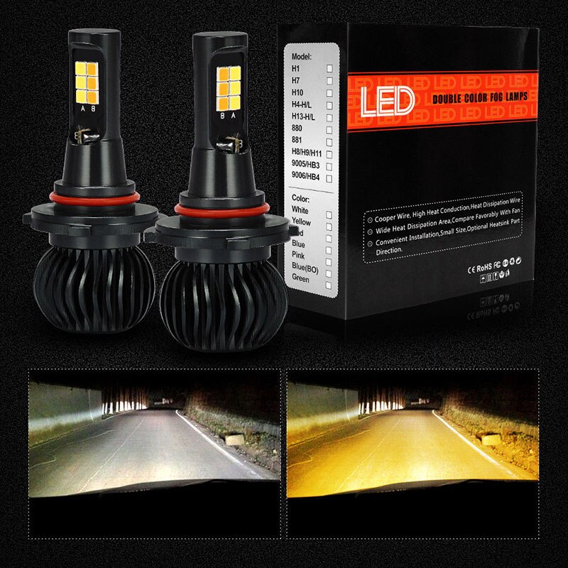 2 stuks High Power Auto LED Fog Lamp Wit + Amber Dual Kleur Lamp Accessoires