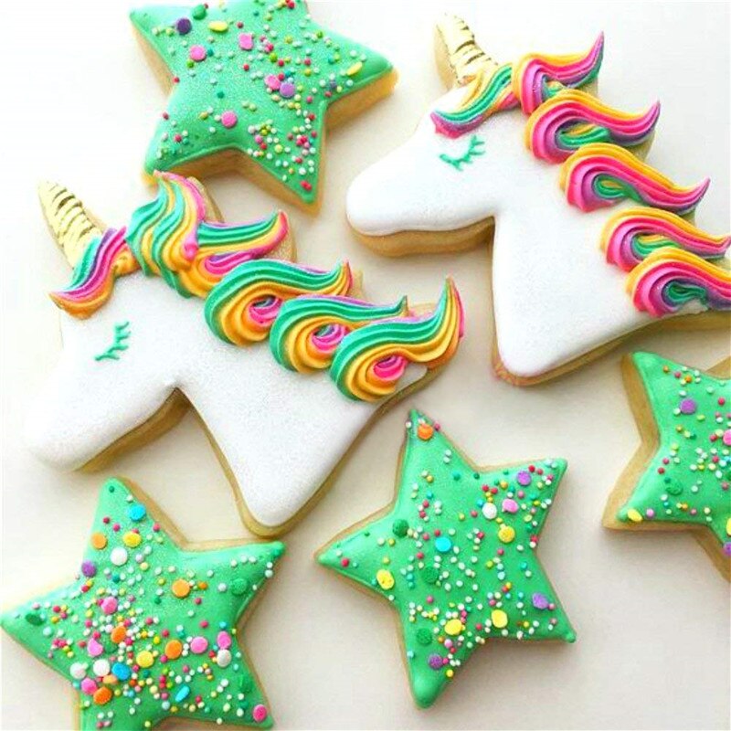 3pcs Eenhoorn Cookie Cutter Rvs Cut Snoep Biscuit Mold Koken Gereedschap Rainbow Metal Gebak Cake Fondant Cutters Mould