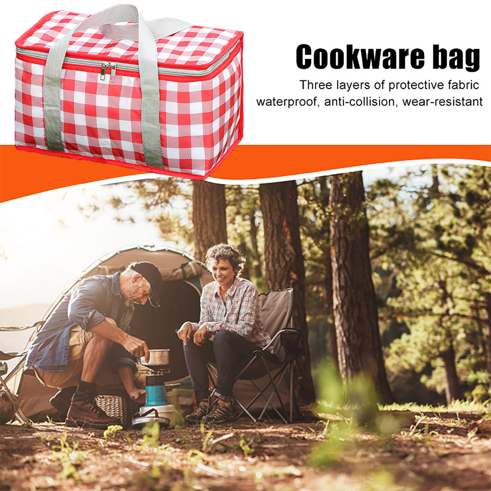 Checkered Picnic Bag Large Capacity Camping Storage Bag Cold Protection Portable Ice Pack Bag Waterproof for Beach School Office