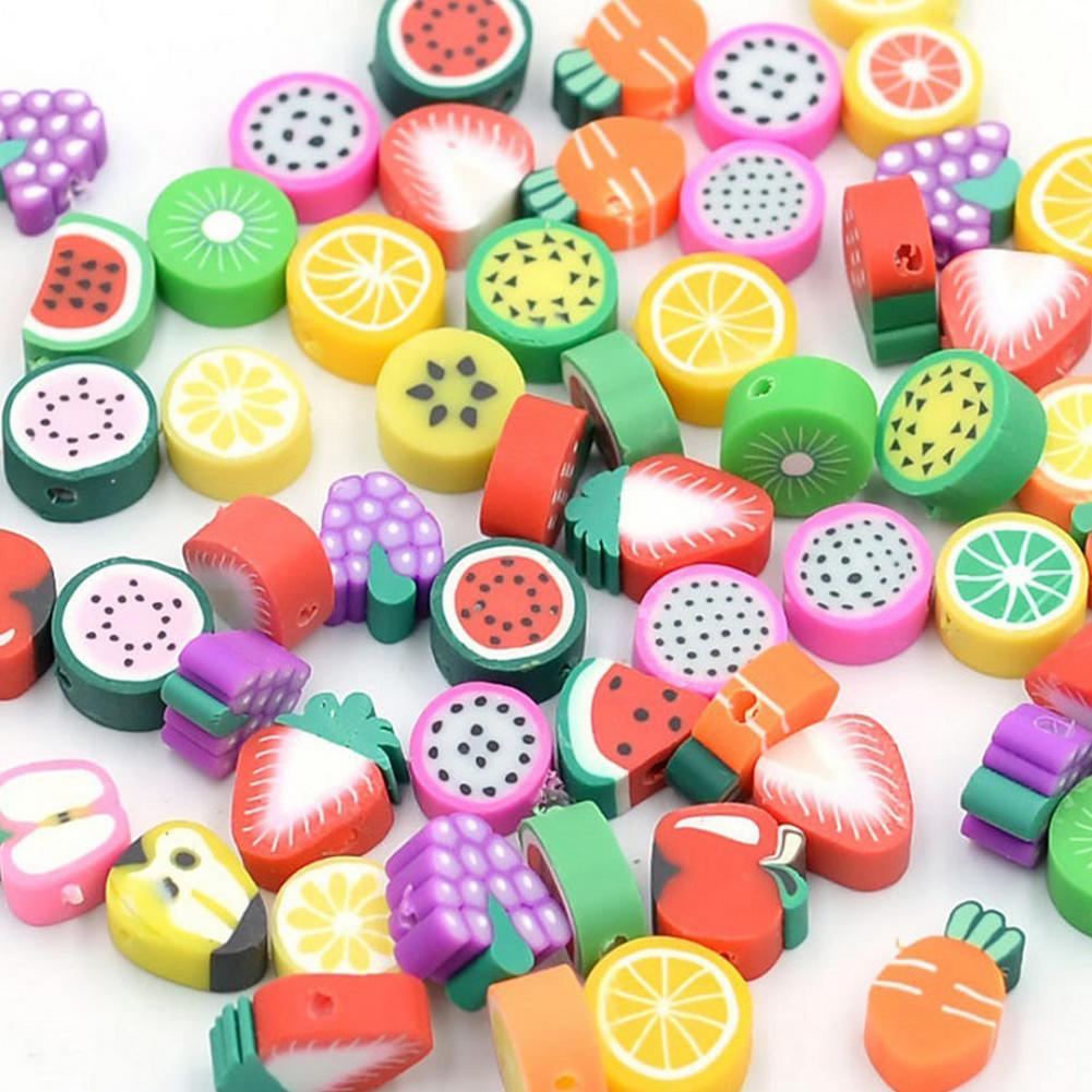 100pcs Clay Spacer Beads Polyme Clay Beads For Jewelry Making Sunflower Pig Frog Fruit Spacer Seed Beads For Jewelry Making DIY: E