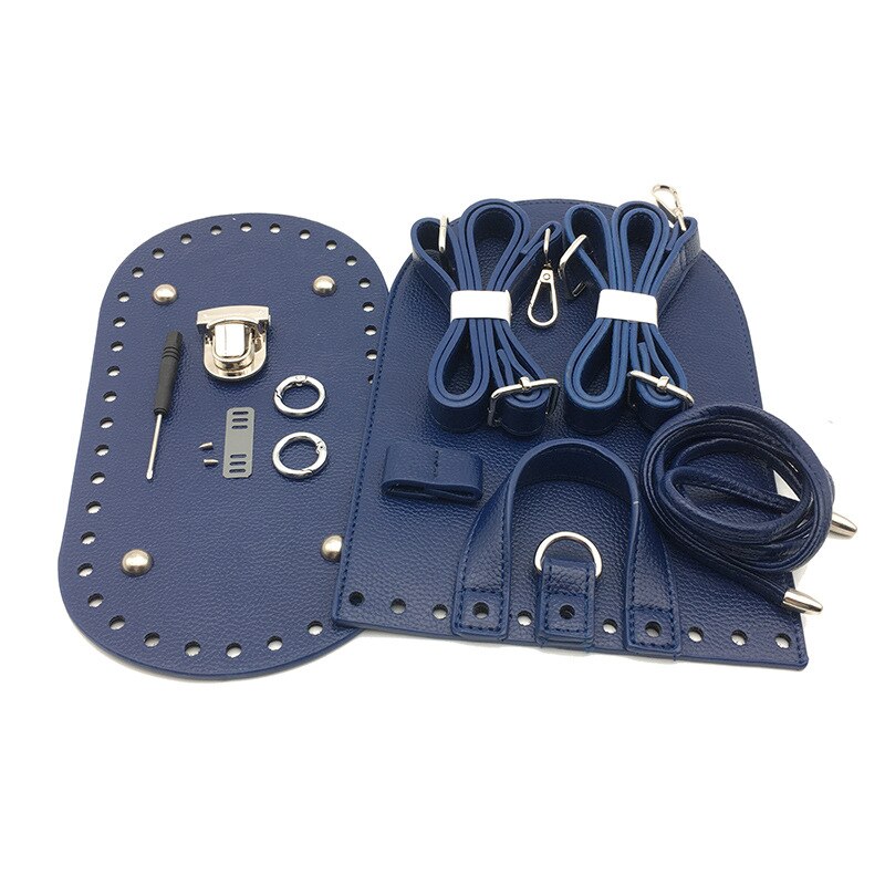 Bolso de mano de con correa para el hombro, conjunto de bolsos tejidos de cuero con accesorios de Hardware, mochila hecha a mano DIY: Azul