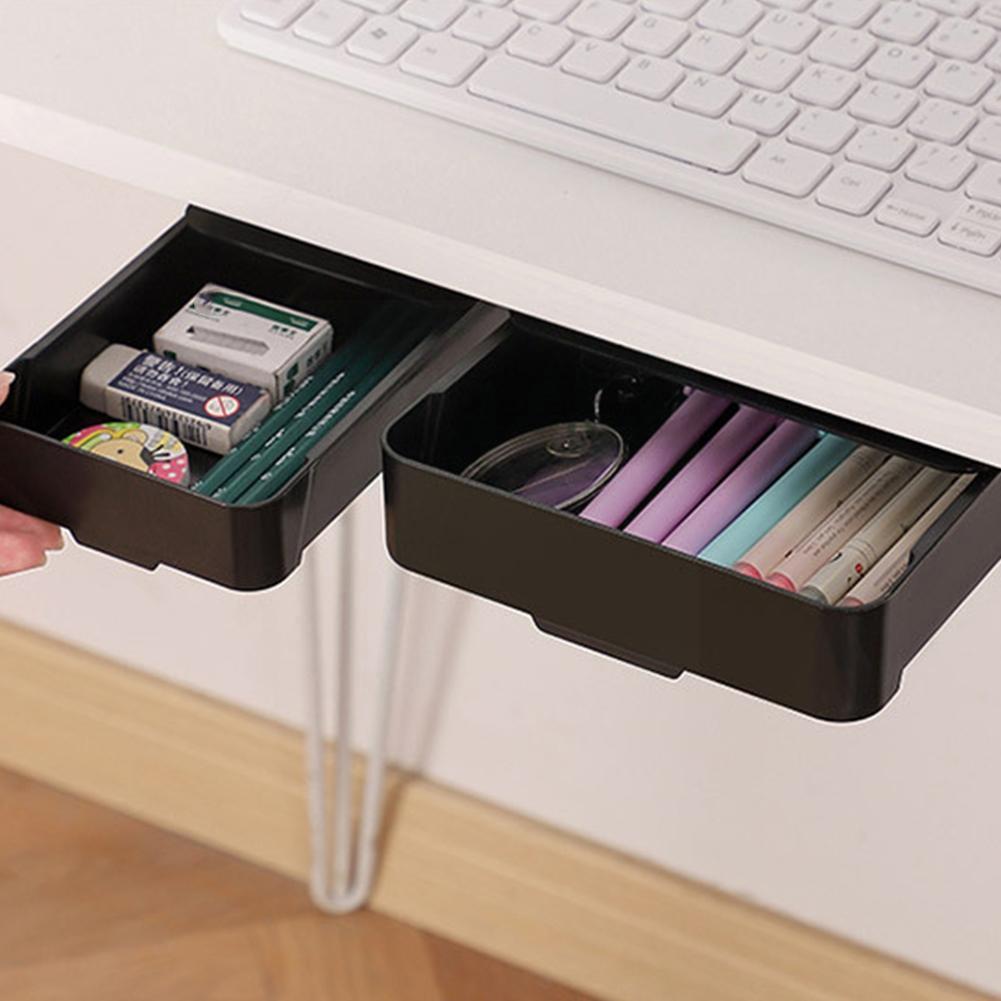 Self-adhesive Hidden Storage Box Under The Table Makeup Drawer Box Storage Stationery Under Organizer Desk Storage Organize H7v8