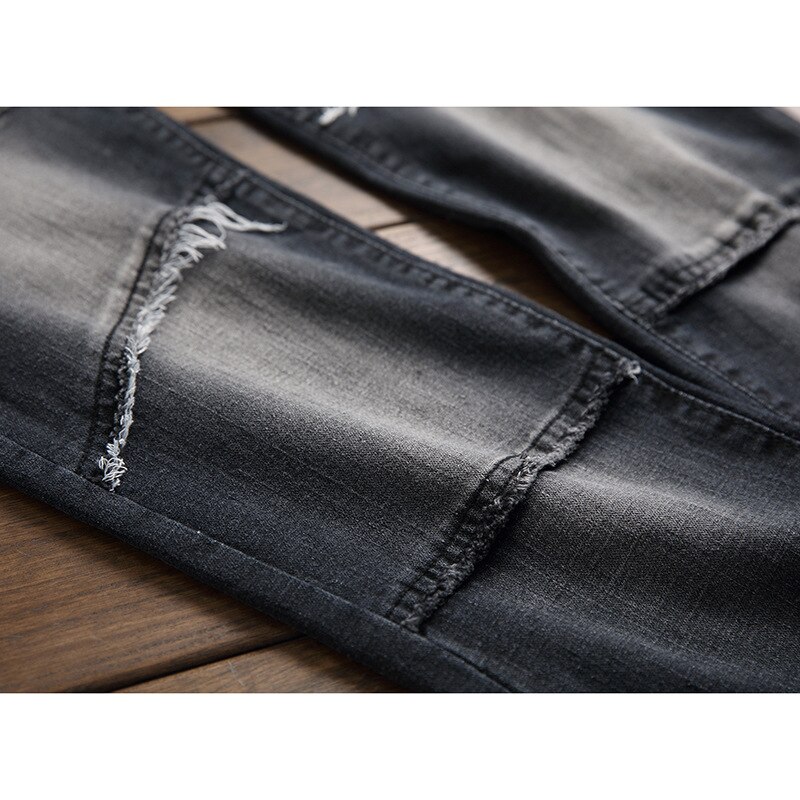 Mäns slitna jeans hål denim byxor snygga jeans