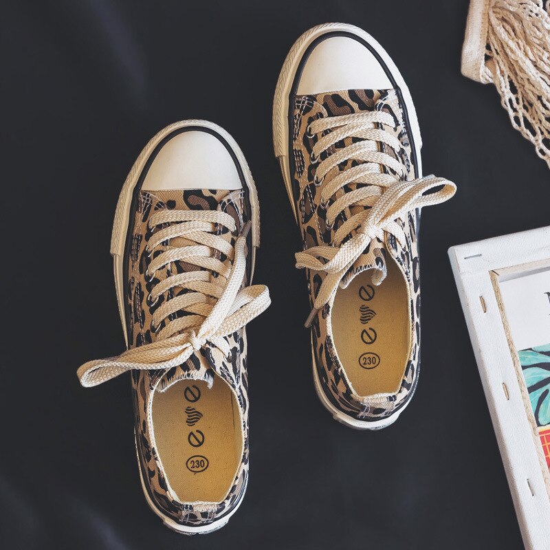 Pigesko leopard tiger sneakers lav top høj gummisko god 35-40 flad hæl snøre klassiske basic casual sko chic