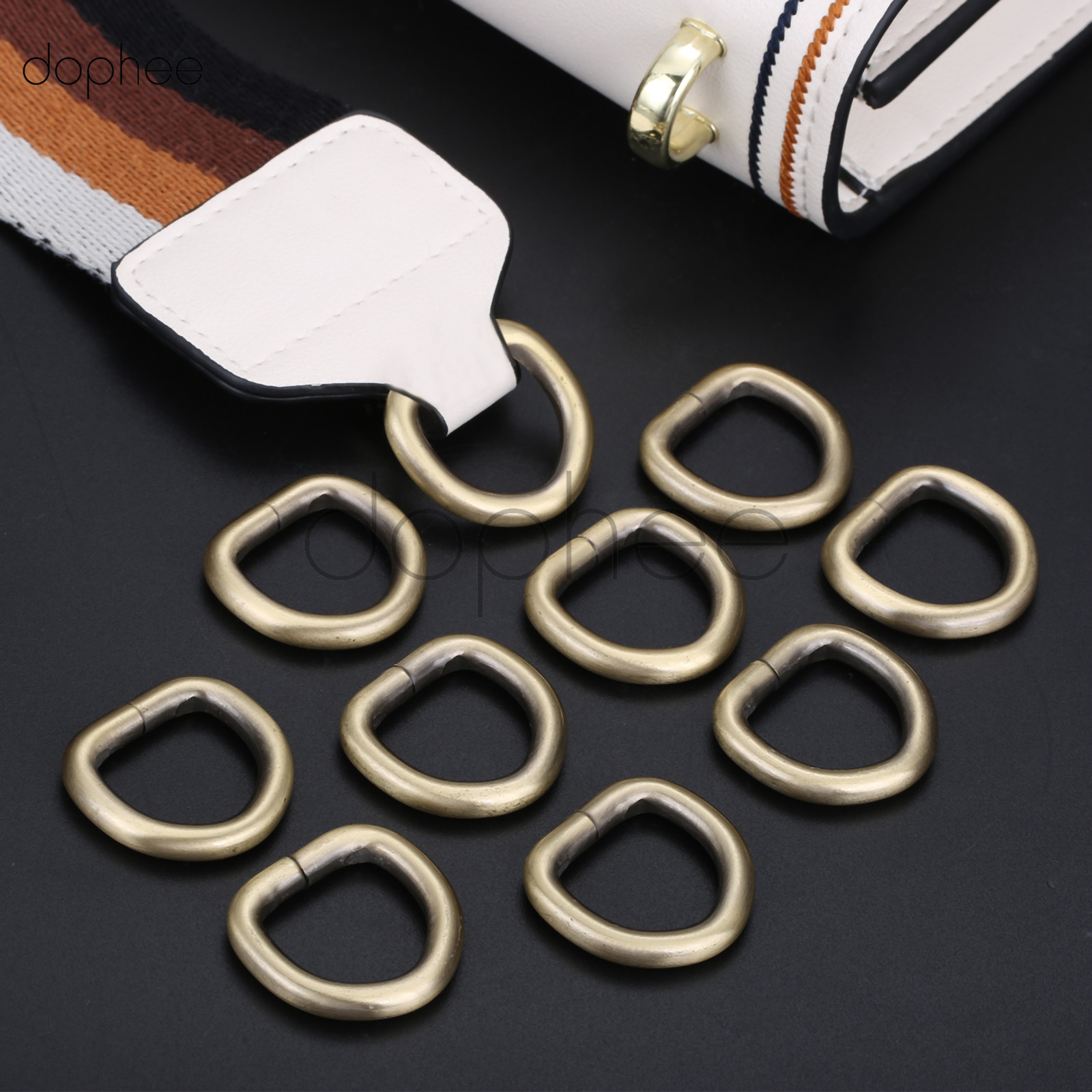 Dophee 10 pièces Anneaux en D 20mm 25mm 38mm sangle cerclage sacs accessoire de vêtement de détail non soudé en métal plat Dee bague: 20mm / Bronze