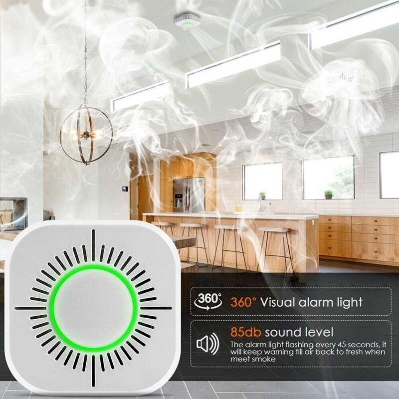 2PCS Wireless Smoke Detector 43hz Fire Alarm Sensor Device Smart Wifi Home Automation Security Protection System
