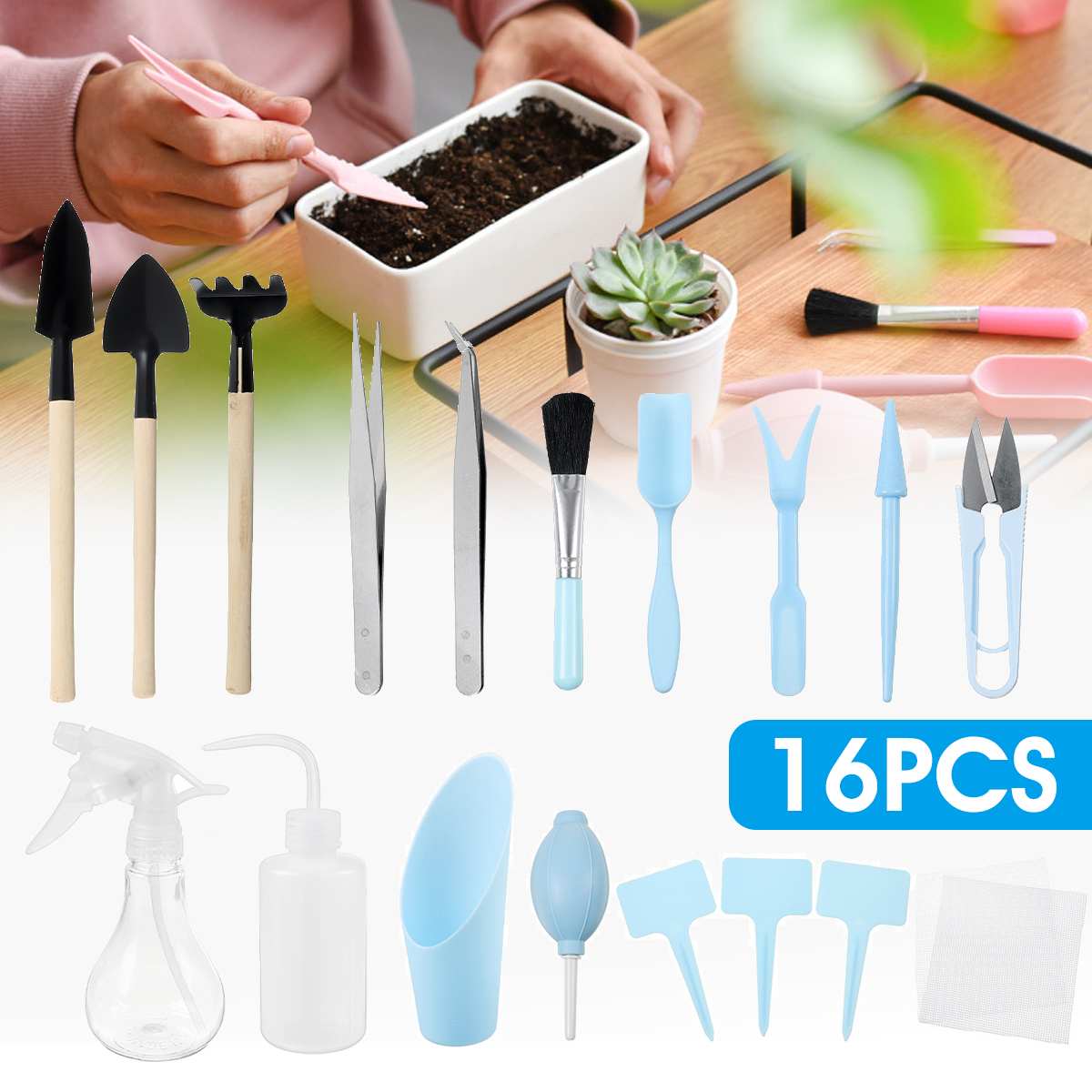 16/7Pcs Gardening Tool Miniature Set Hand Transplanting Succulent Planting Kits Outdoor Bonsai Tools Planting Flower Succulent