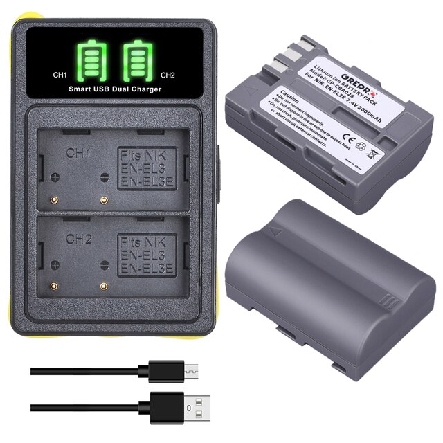EN EL3e batteria EN-EL3e + caricatore incorporato USB e type-c per Nikon D80 D700 D90 D300S D200 D70 D50 D100 D300 DSLR: 2Charger 1Battery