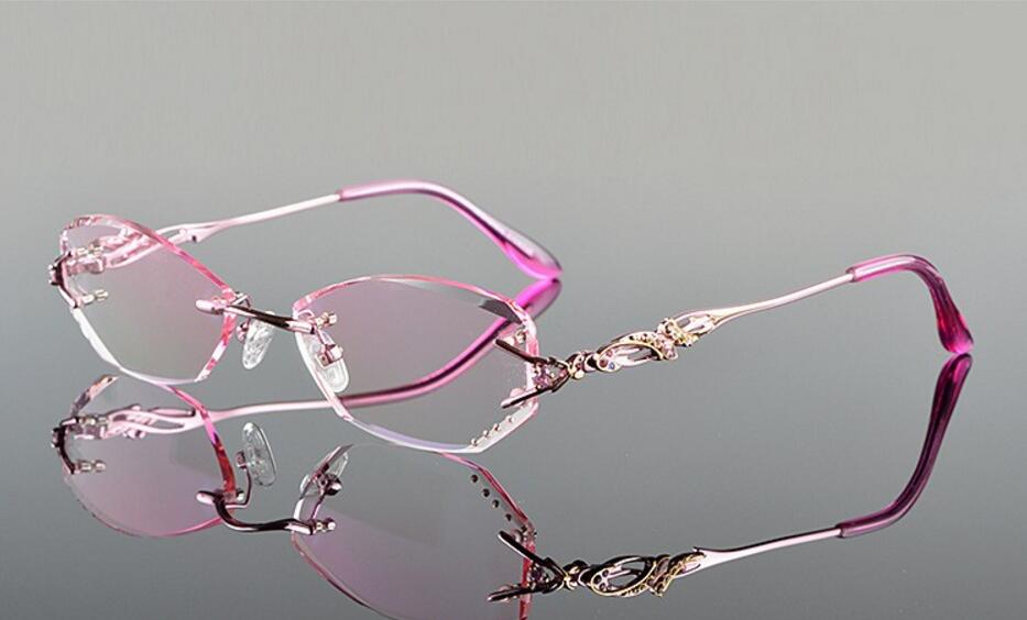 Chashma óculos de leitura com lentes para miopia, óculos de titânio sem armação, corte de diamante: pink frame pink lens