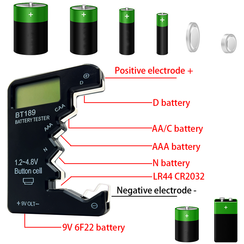 BT-189 AA/AAA/C/D/9V/1,5 V pantalla LCD medidor de voltaje de batería Universal indica voltios probador comprobador BT189 probador de batería