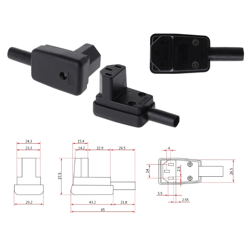90 grad Abgewinkelt IEC 320 C13 Weibliche Stecker AC 10A 250V Energie Kabel Stecker L4MD