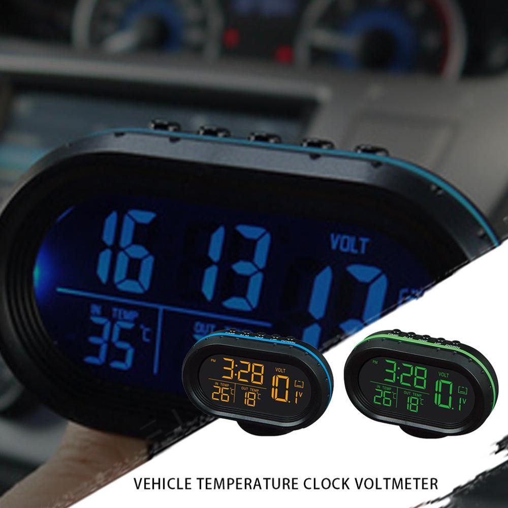 Multi-Functie Auto Temperatuur Klok Voltmeter Twee-Kleur Luminouscar Thermometer Elektronische Klok Auto Nachtlampje Klok