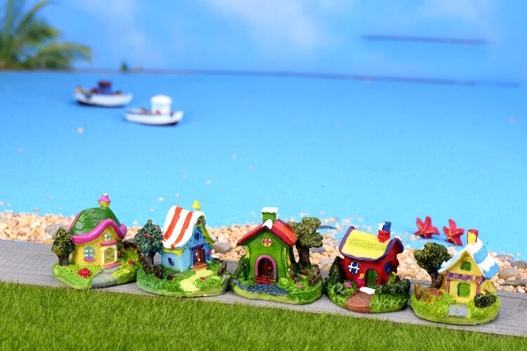 Mini Castillo, casa de dibujos animados, Villa, Mini edificios, miniaturas, Gnomo de jardín, hada terrario con musgo, manualidades decorativas decoración para el hogar con bonsái