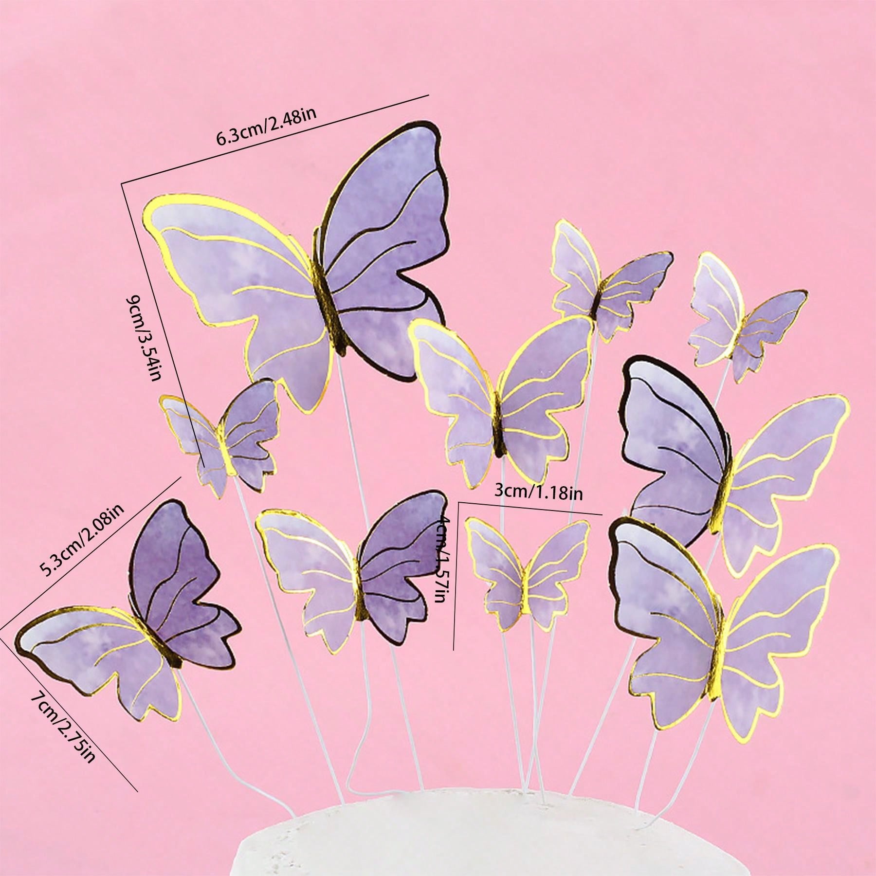 50 Uds. De decoración para tarta de mariposa rosa, azul y púrpura para el Día de San Valentín, boda, de cumpleaños, decoraciones para pasteles DIY: M / Verde oliva