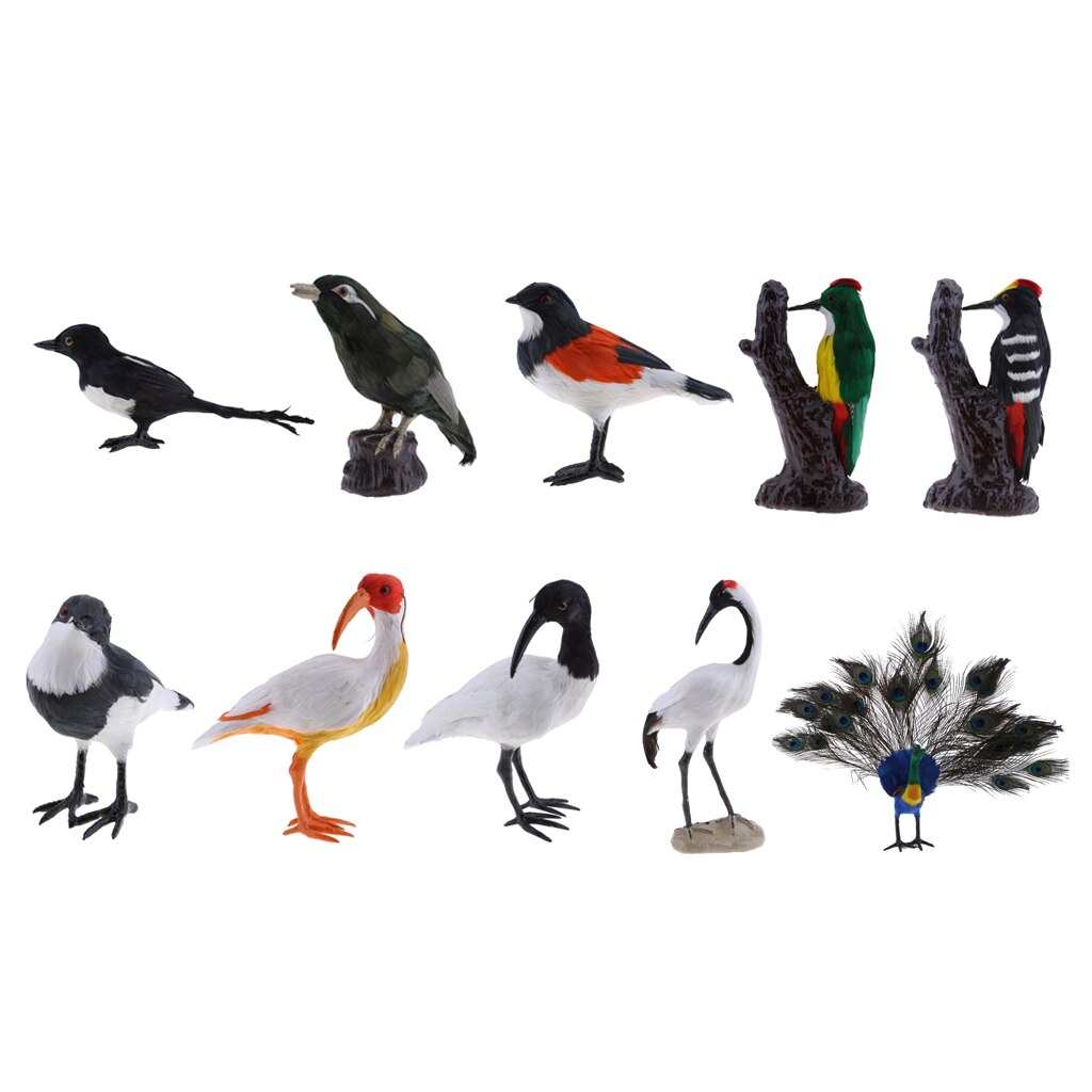 Realistic Magpie Peacock Bird Figurine Garden Ornaments Decor