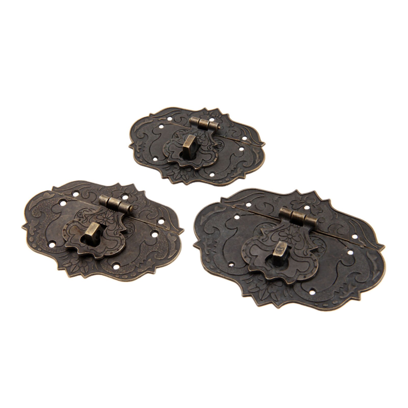 Cerrojo de caja de bronce antiguo de 3 tamaños, pestillo decorativo Vintage, caja de joyería de madera, cerrojo, almohadilla, candado para el pecho